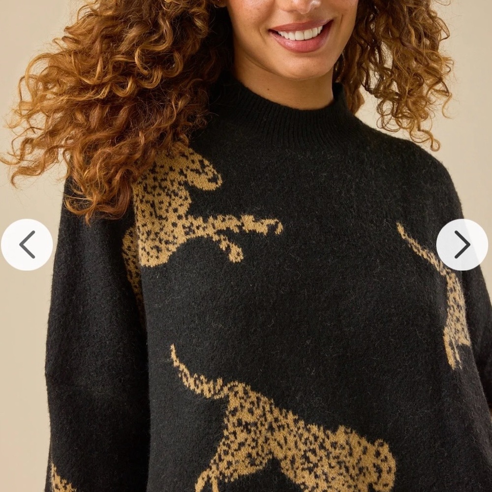 Altar'd State Black Sweater with Gold Leopard Motif- Raven Leopard Sweater - Picture 3 of 8
